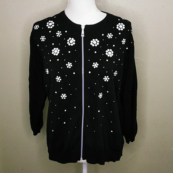 Cathy Daniels Tops - Cathy Daniels Lightweight 100% Cotton Black Zipper Front Cardigan - L - NWOT